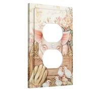 Spring Piglet Light Switch Cover Plates/Outlet Covers, Pastel Peach Country Farmhouse Decor for Wall Accents, Thermoplastic Wall Plates, Standard Size Single Duplex Outlet