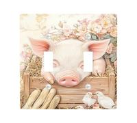 Spring Piglet Light Switch Cover Plates/Outlet Covers, Pastel Peach Country Farmhouse Decor for Wall Accents, Thermoplastic Wall Plates, Standard Size Double Toggle