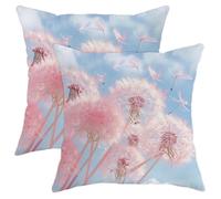 Spring Pillow Covers Realistic Modern Dandelion Floral Sky Cloud Pink Velvet Decorative Soft Bedroom Dorm Sofa Outdoor Lumbar Pillow 16x16inch