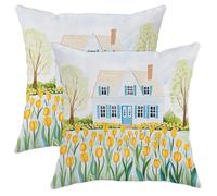 Spring Pillow Covers Set of 2, Yellow Tulips Floral Throw Pillow Cases, Spring Decor Cushion Covers for Home Sofa Chair Living Room 18x18 Inch