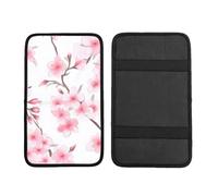 Spring Pink Cherry Car Armrest Cushion Plum Blossom Waterproof Auto Center Console Pad Car Armrest Seat Box Cover Protector Universal Fit for Most Vehicle SUV