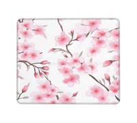 Spring Pink Cherry Mouse Pad Plum Blossom Gaming Mouse Mat with Stitched Edges Non-Slip Rubber Base Mousepad for for PC Laptop 22x18cm
