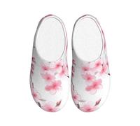 Spring Pink Cherry Women's Slippers Flannel House Slippers for Men Plum Blossom Non-Slip Warm Winter Shoes for Indoor Outdoor UK 6-7