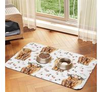 Spring Pink Floral Scottish Highland Cow,Waterproof Pet Feeding Mat,PU Leather Placemats for Cat Dog Water Bowl,Food Mats,40x60cm
