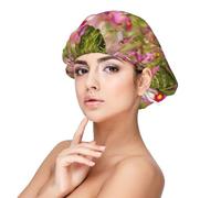 Spring Pink Flowers Printed,Adjustable Silk Hair Wrap Adult's Satin Sleeping Cap Hair Women's Elastic Sleep Bonnet