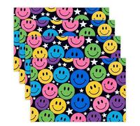 Spring Place Mats Set 30x45cm*4 Colorful Happy Faces Decorative Summer Decor Placemats Rectangle Spring Table Mats for Party Home Kitchen Dining Table Decoration