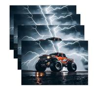 Spring Place Mats Set 30x45cm*4 Monster Truck Black Sky Roar Decorative Summer Decor Placemats Rectangle Spring Table Mats for Party Home Kitchen Dining Table Decoration