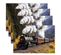 Spring Place Mats Set 30x45cm*4 Steam Locomotive Train Decorative Summer Decor Placemats Rectangle Spring Table Mats for Party Home Kitchen Dining Table Decoration