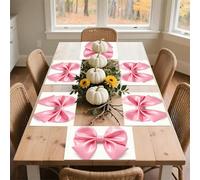 Spring Place Mats Set 30x45cm*6 Pink Bow Decorative Summer Decor Placemats Rectangle Spring Table Mats for Party Home Kitchen Dining Table Decoration