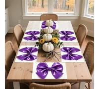 Spring Place Mats Set 30x45cm*6 Purple Bow Decorative Summer Decor Placemats Rectangle Spring Table Mats for Party Home Kitchen Dining Table Decoration