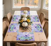Spring Place Mats Set 30x45cm*6 Water Lily Dragonfly Decorative Summer Decor Placemats Rectangle Spring Table Mats for Party Home Kitchen Dining Table Decoration