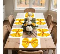 Spring Place Mats Set 30x45cm*6 Yellow Bow Decorative Summer Decor Placemats Rectangle Spring Table Mats for Party Home Kitchen Dining Table Decoration