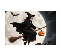 Spring Place Mats Set 30x45cm Witch Broom Flight Decorative Summer Decor Placemats Rectangle Spring Table Mats for Party Home Kitchen Dining Table Decoration