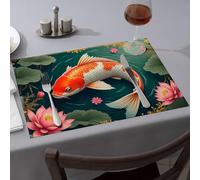 Spring Placemats A Colorful Koi Fish Swims Among Lotus Flowers Dining Place Mats Easter Table Decorations Decorative Plates(6PCS)