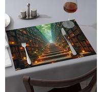Spring Placemats A Magical Library With Floating Candles And Lush Greenery Dining Place Mats Modern Farmhouse Decor Washable Placemats(6PCS)