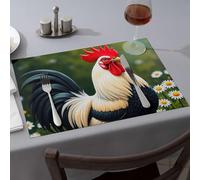 Spring Placemats A Rooster Stands Proudly Amidst A Field Of Daisies Dining Place Mats Easter Table Decorations Decorative Plates(4PCS)