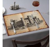 Spring Placemats An Old Detailed Drawing Of A Castle Dining Place Mats Modern Farmhouse Decor Washable Placemats(4PCS)