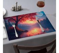 Spring Placemats Autumnal Sunset By The Lake Dining Place Mats Kitchen And Dining Tablecloth(4PCS)
