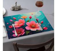 Spring Placemats Colorful Flowers With Hearts In The Sky Dining Place Mats Easter Table Decorations Decorative Plates(1PCS)