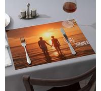Spring Placemats Couple Holding Hands At Sunset By The Ocean Dining Place Mats Modern Farmhouse Decor Washable Placemats(4PCS)