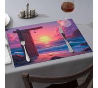 Spring Placemats Door To The Sunset: A Magical Ocean Scene Dining Place Mats Easter Table Decorations Table Cloth(4PCS)