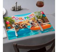 Spring Placemats Four Happy Dogs Enjoying A Pool Party Dining Place Mats Kitchen And Dining Tablecloth(6PCS)