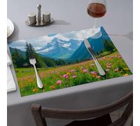 Spring Placemats Mountain Majesty Amidst Floral Splendor Dining Place Mats Easter Table Decorations Table Cloth(4PCS)