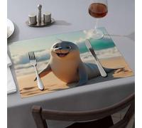 Spring Placemats Seal On The Beach: A Cute Coastal Creature Dining Place Mats Easter Table Decorations Table Cloth(1PCS)