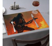 Spring Placemats Skeleton Guitarist On Fire Background Dining Place Mats Kitchen And Dining Tablecloth(1PCS)