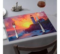 Spring Placemats Sunset At The Lighthouse: A Serene Coastal Scene Dining Place Mats Easter Table Decorations Table Cloth(1PCS)