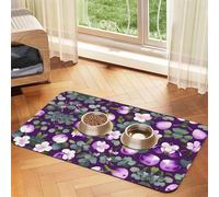 Spring Plum Floralprint Pet Absorbent Leather Tablecloth,Wipe Clean Quick Dry,Food Mat For Small Animals