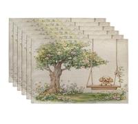 Spring Poodle Dog Placemats Set of 6, 12''x18'', Cute Floral Tree Swing 6Pcs Print Washable Table Mats for Dinning, Pet Holiday Home Kitchen Decor