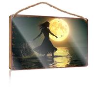 Spring Porch Sign Dancing Under The Moonlit Sea: A Silhouette Of Freedom Wooded Sign Man Cave Decor Hanging Wood Home Wall Sign(23X35CM)