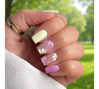 Spring Press on Nails Medium Square Daisy Flower Fake Nails with Designs Full Cover Stick on False Nail for Women 24 Pcs