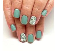 Spring Press on Nails Short Square Fake Nails with White Flowers Green Leaf Designs Glue on Nails Green Full Cover False Nails Glossy Artificial Stick on Nails for Women 24 Pcs