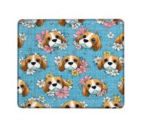 Spring Puppy Floral Desk Mouse Pad, Cute Beagle Dog with Flowers, Non-Slip Rubber Mousepad for Home and Office Use, Stitched Edge Gaming Mouse Pad Square 8x10 Inch