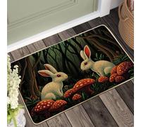 Spring Rabbit Doormat, White Rabbits Door Mat for Outdoor & Indoor Entrance Woodland Decor, Rubber Waterproof Non-Slip Dust Absorbent Front Doormat, Easy Clean 29x17 Inch