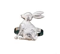 Spring Rabbit Napkin Rings Metal Napkin Holders Set Modern Minimalist Silver Plated Easter Bunny Table Decor for Festive Spring Dining Hotel Reusable Dinnerware Accessories 6 Pcs(Silver)