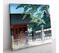Spring Rain at Gokokuji by Hasui Kawase Asian Japanese Canvas Wall Art Print Ready to Hang, Framed Picture for Living Room Bedroom Home Office Décor, 35x35 cm (14x14 Inch)