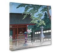 Spring Rain at Gokokuji by Hasui Kawase Asian Japanese Canvas Wall Art Print Ready to Hang, Framed Picture for Living Room Bedroom Home Office Décor, 20x20 Inch (50x50 cm)