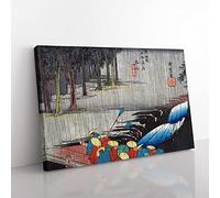 Spring Rain In Tsuchiyama By Utagawa Hiroshige Asian Japanese Canvas Wall Art Print Ready to Hang, Framed Picture for Living Room Bedroom Home Office Décor, 60x40 cm (24x16 Inch)