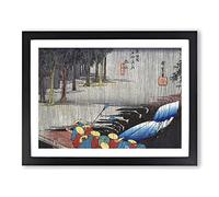 Spring Rain In Tsuchiyama By Utagawa Hiroshige Asian Japanese Framed Wall Art Print, Ready to Hang Picture for Living Room Bedroom Home Office Décor, Black A4 (34 x 25 cm)