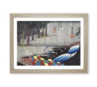 Spring Rain In Tsuchiyama By Utagawa Hiroshige Asian Japanese Framed Wall Art Print, Ready to Hang Picture for Living Room Bedroom Home Office Décor, Oak A2 (64 x 46 cm)