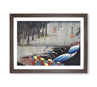 Spring Rain In Tsuchiyama By Utagawa Hiroshige Asian Japanese Framed Wall Art Print, Ready to Hang Picture for Living Room Bedroom Home Office Décor, Walnut A3 (46 x 34 cm)