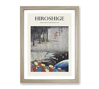Spring Rain In Tsuchiyama By Utagawa Hiroshige Exhibition Museum Asian Japanese Framed Wall Art Print, Ready to Hang Picture for Living Room Bedroom Home Office Décor, Oak A4 (34 x 25 cm)