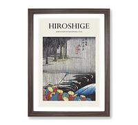 Spring Rain In Tsuchiyama By Utagawa Hiroshige Exhibition Museum Asian Japanese Framed Wall Art Print, Ready to Hang Picture for Living Room Bedroom Home Office Décor, Walnut A3 (34 x 46 cm)