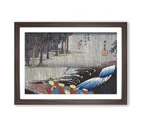 Spring Rain in Tsuchiyama by Utagawa Hiroshige Framed Print | A2 Walnut Framed Wall Art | Ready to Hang | Asian Landscape Picture | Living Room Bedroom Lounge Office