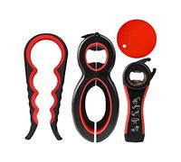 Spring.Rd 4-in-1 Jar Opener Set, 4 Packs Rubber Jar Opener for Weak Hands, Seniors with Arthritis, Black and Red, Plastic, Stainless Steel