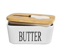 Spring.Rd Butter Dish with Lid, Porcelain Butter Container with Knife Holds 2 Sticks of Butter with Double Silicone Seals Design, Ceramic Butter Dish with Covers Perfect for East West Coast Butter