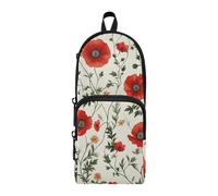 Spring Red Flowers Nylon 3 Compartments Teen Pencil Bag study&multifunctional Pencil Cases For School Stationery for High School